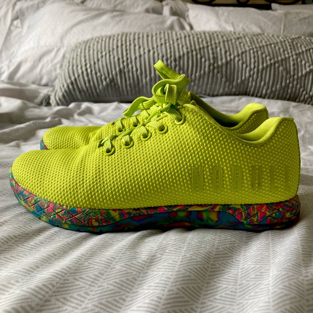 NoBull Neon Yellow/Pink trainers size 8 VGUC CrossFit Fitness Weightlifting